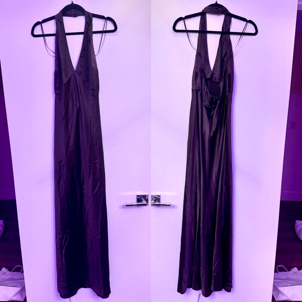 Reformation Brown Satin Halter Maxi Dress - Picture 4 of 12